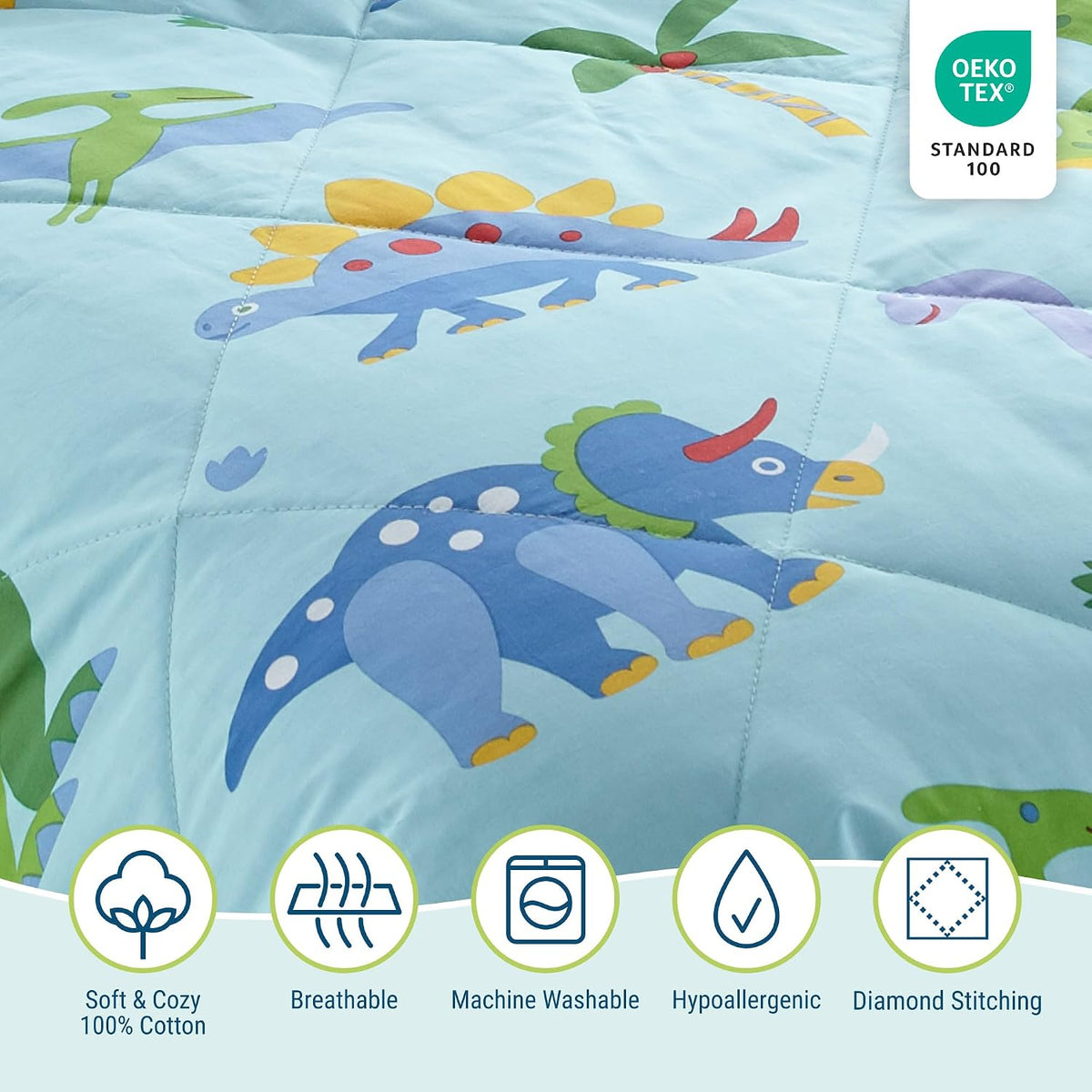 Kids Cotton Toddler Comforter Set – Soft & Lightweight, Fits Standard Crib Mattress - Dinosaur Land